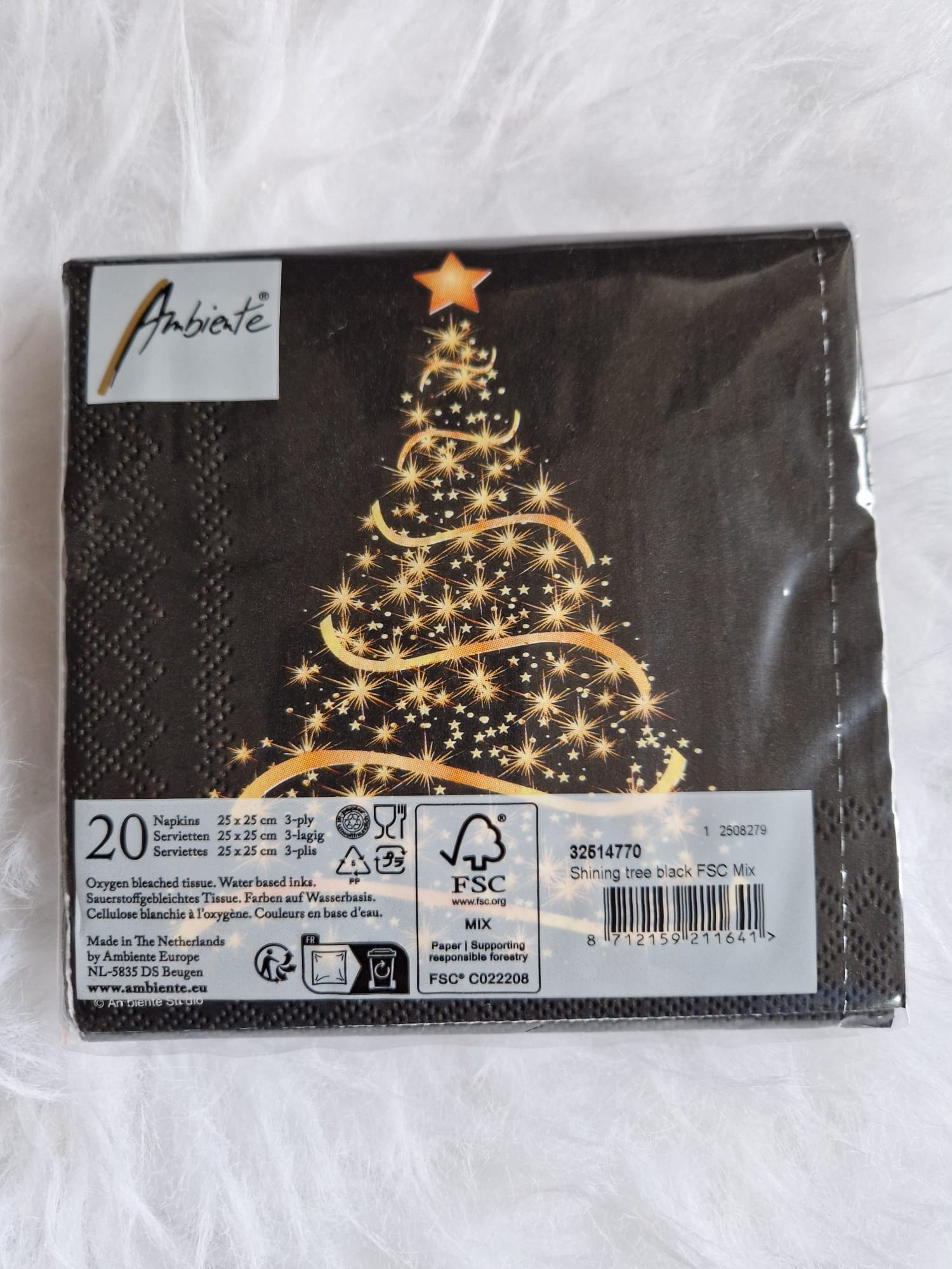 kerst-servet-zwart-tree-25cm